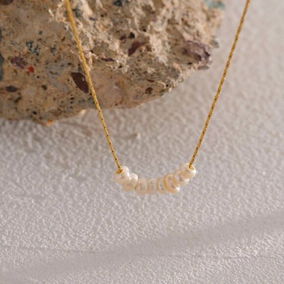 Delicate Seed Pearl Beaded Gold Necklace - Picture 6 of 13